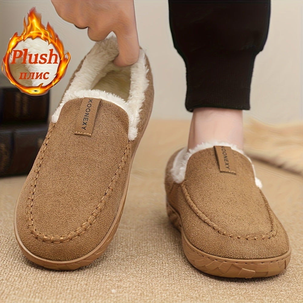 Chaussons Mocassins Homme Doublés Polaire Marron Chaussures d'Intérieur Hiver Confortables