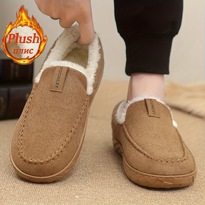 Chaussons Mocassins Homme Doublés Polaire Marron Chaussures d'Intérieur Hiver Confortables