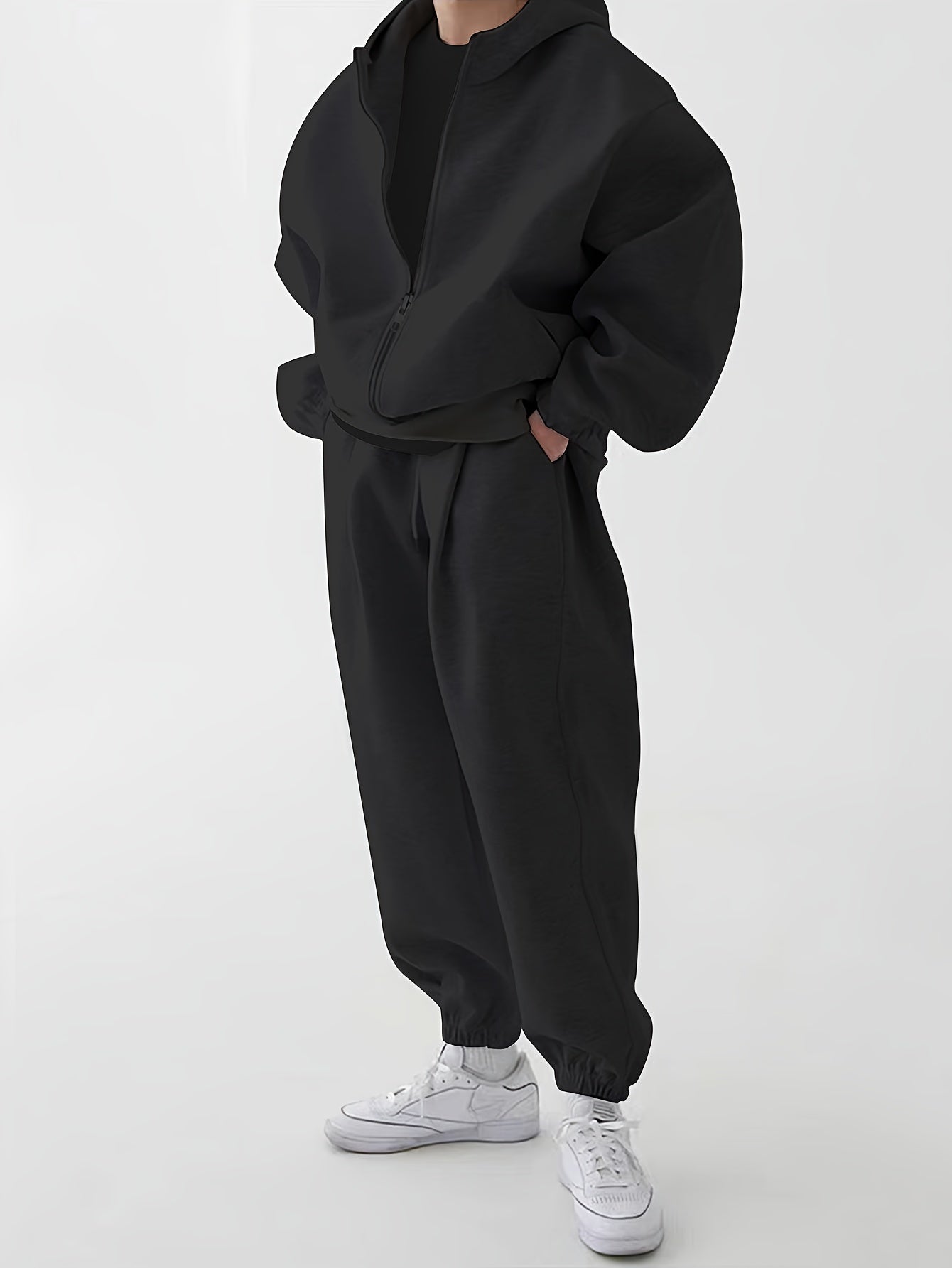 Ensemble survêtement unisexe gris clair à capuche zippé et pantalon décontracté