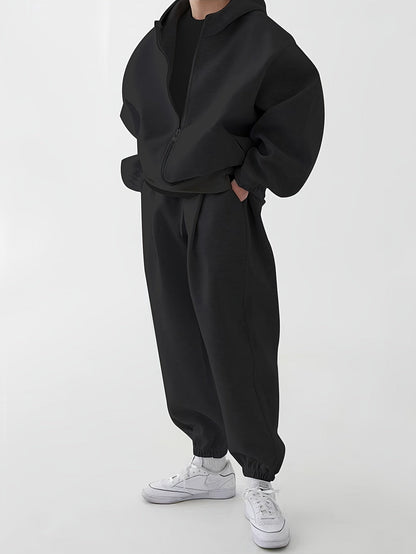 Ensemble survêtement unisexe gris clair à capuche zippé et pantalon décontracté