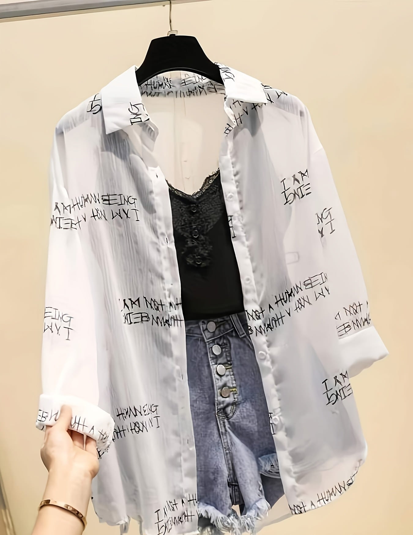 Chemise Femme Style Journal Imprimé avec Débardeur et Short Taille Haute, Tendance Urbaine Casual