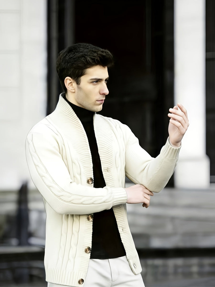 Herren-Cardigan aus Strick mit Schalkragen und Knöpfen
