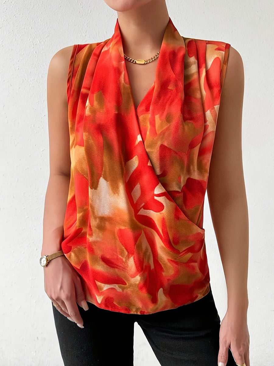 Blusa sin mangas para mujer estilo chic con cuello drapeado para un look elegante y moderno