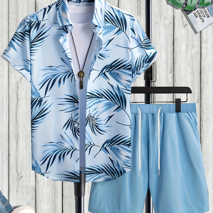 Afslappet sommeroutfit til mænd - Skjorte med palmeprint & shorts - Strand- og feriestil