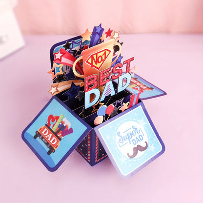 Tarjeta Pop-Up 3D Día del Padre para Hombre – Tarjeta de Felicitación Sorpresa de Cumpleaños, Estilo Festivo Súper Papá