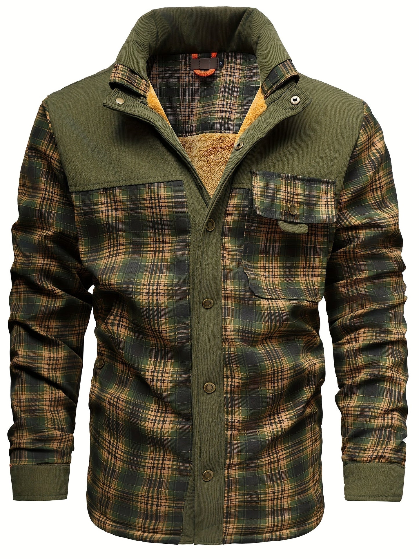 Veste Chemise Homme Carreaux Vert Doublée Molletonnée Chaude