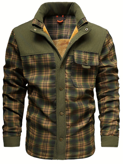 Veste Chemise Homme Carreaux Vert Doublée Molletonnée Chaude