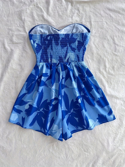 Combinaison Short Femme Style Été Sans Bretelles à Imprimé Floral Élégant