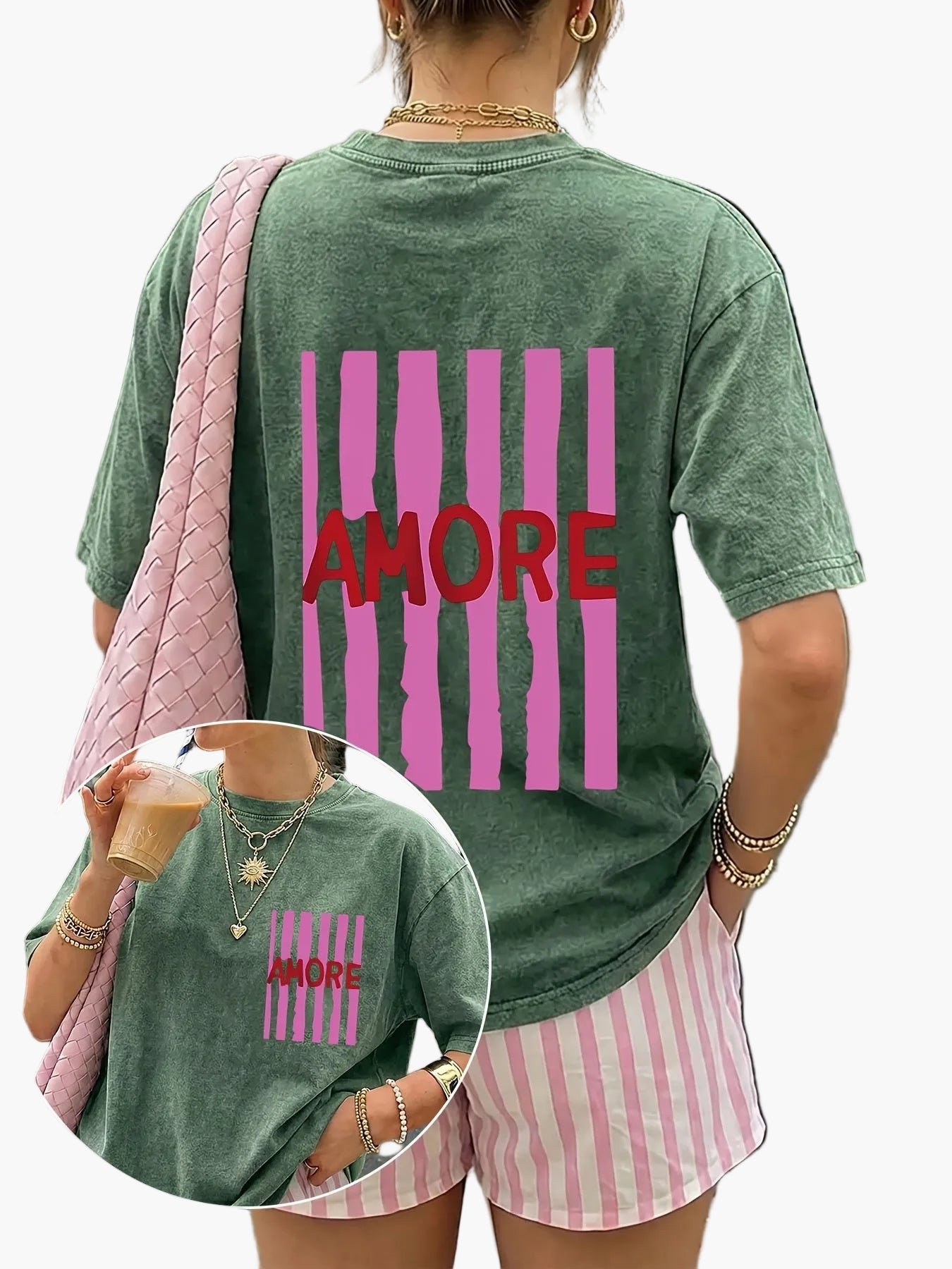T-shirt décontracté pour femme avec imprimé "AMORE" style streetwear tendance