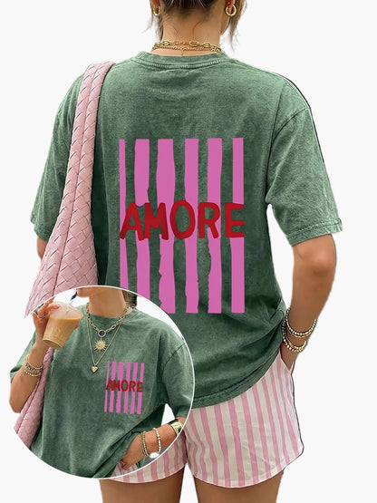 T-shirt décontracté pour femme avec imprimé "AMORE" style streetwear tendance