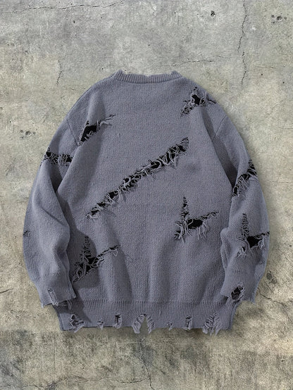 Pull homme gris déchiré oversize avec motif graphique