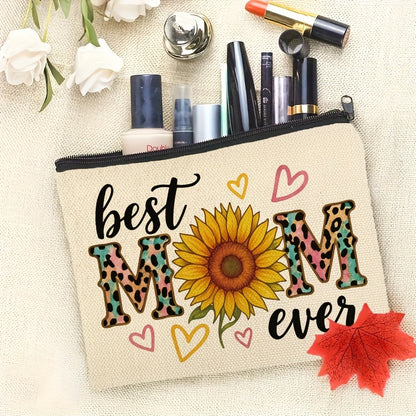 Modern Style Women's Pouch Mother's Day Gift – Best Mom Ever with Sunflower and Leopard Patterns