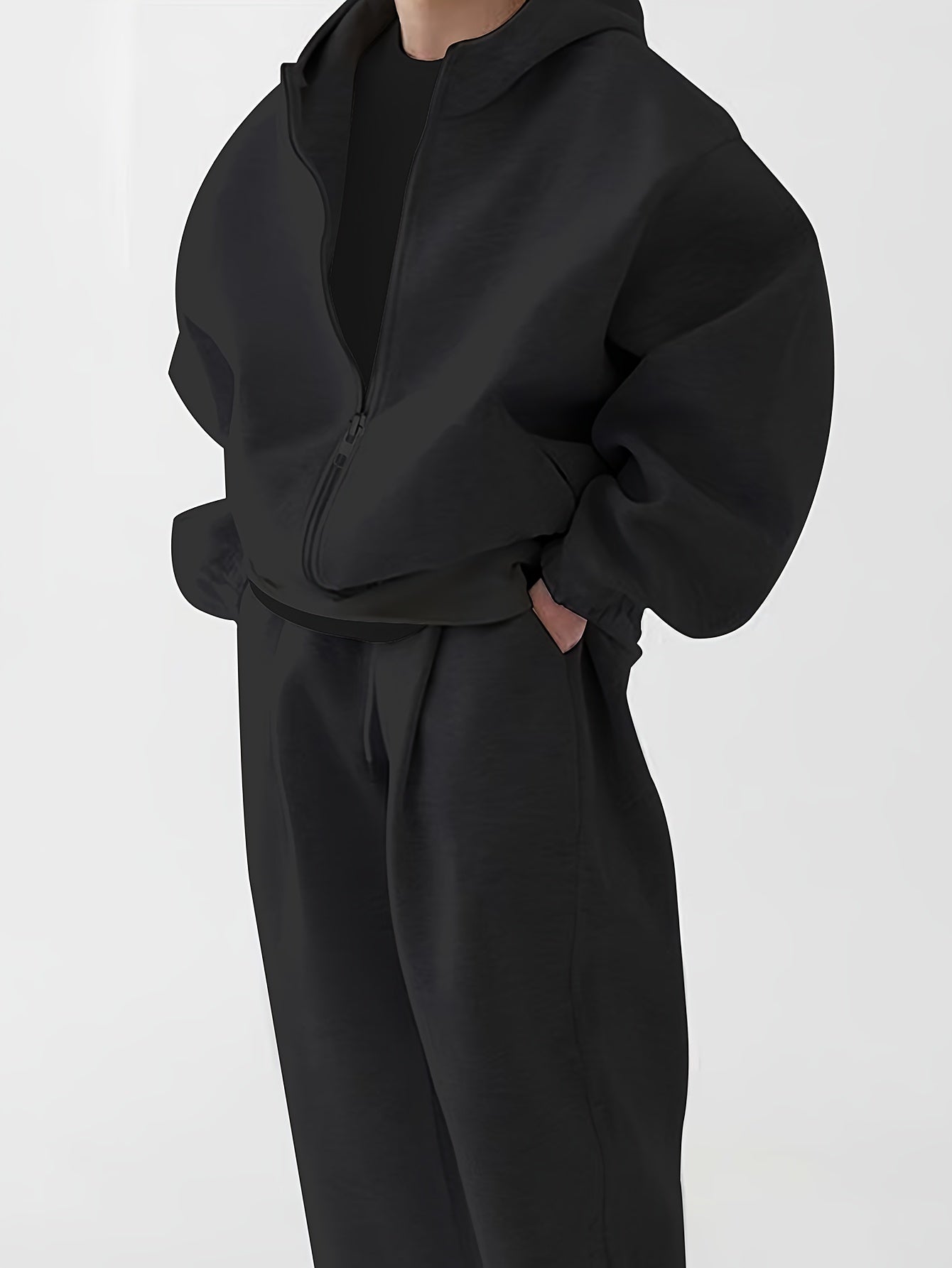 Ensemble survêtement unisexe gris clair à capuche zippé et pantalon décontracté