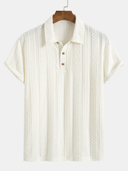 Herren-Polo mit Kurzarm, geometrischen Stickereien und eleganter Textur für einen lässig-schicken Stil  