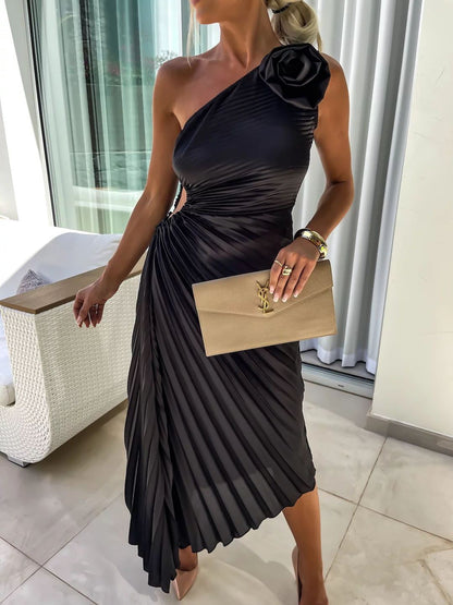 Robe de soirée sirène à une épaule avec fleur 3D