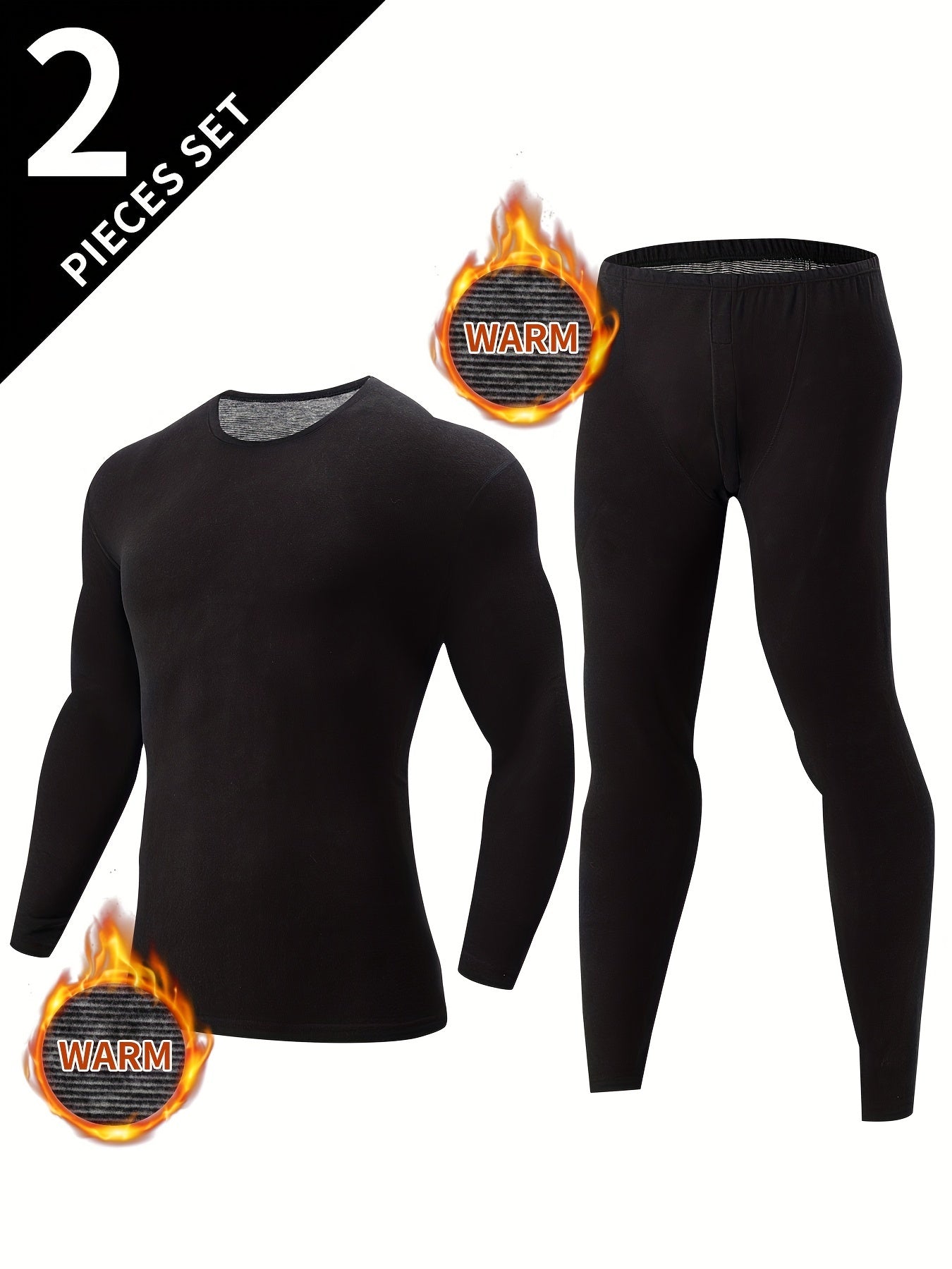 Ensemble Sous-Vêtements Thermiques Homme 2 Pièces Noir Manches Longues