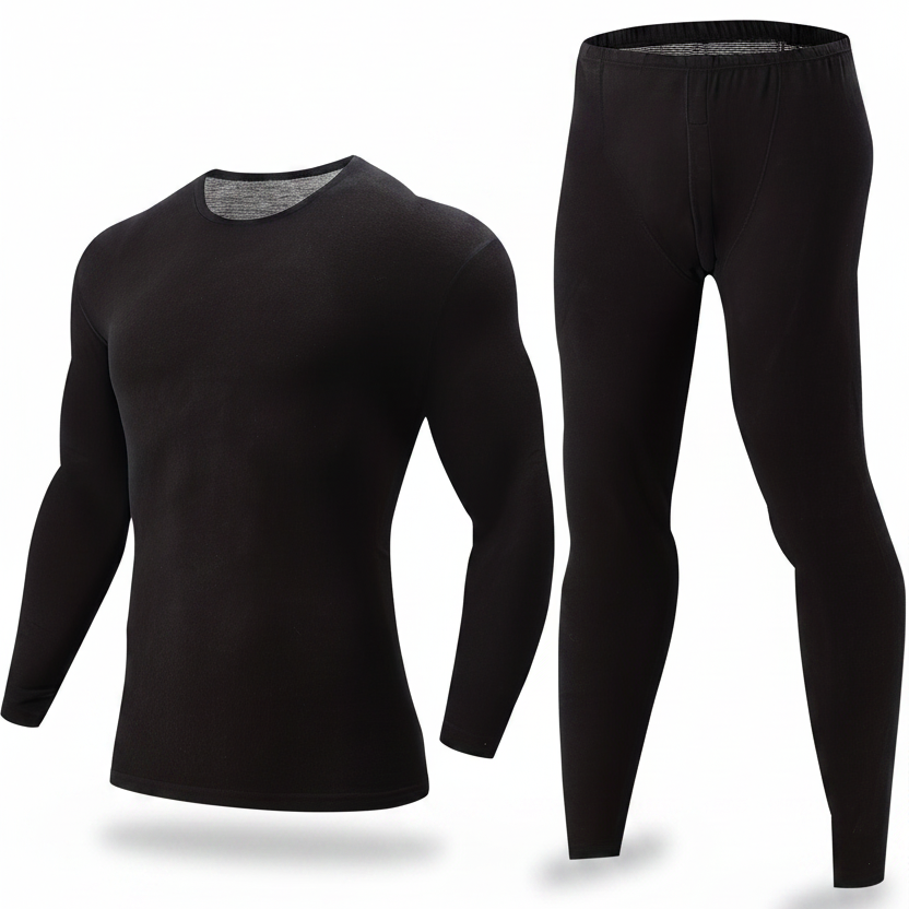Ensemble Sous-Vêtements Thermiques Homme 2 Pièces Noir Manches Longues