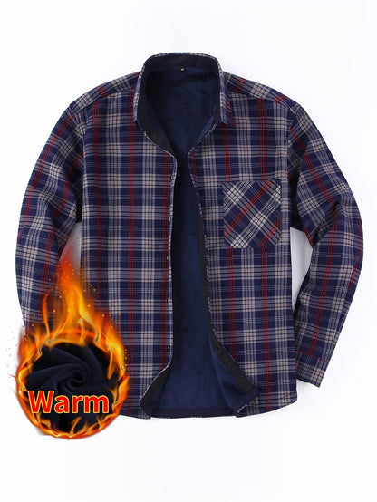 Men's Fleece-Lined Plaid Button-Up Shirt Jacket