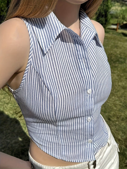 Top de mujer sin mangas a rayas estilo corsé, chic y moderno para ocasiones casuales o formales