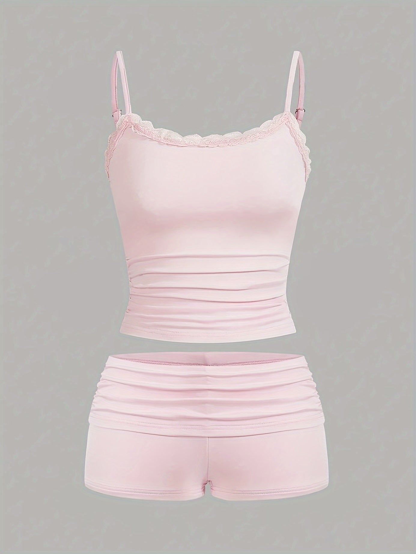 Conjunto corto femenino elegante con tirantes para descanso y noche – Estilo tendencia primavera-verano
