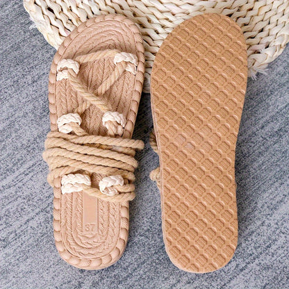 Sandalias planas bohemias para mujer estilo artesanal con tiras trenzadas – Ideal para verano, playa y festivales