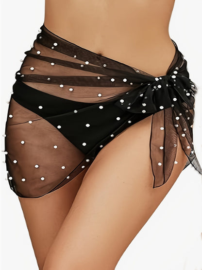 Dames strandpareo in glamoureuze stijl met zijstrik en decoratieve parels