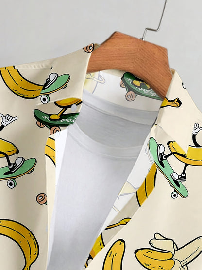 Lässiges Herrenhemd mit lustigem Bananen-Skateboard-Motiv, sommerlich und originell  