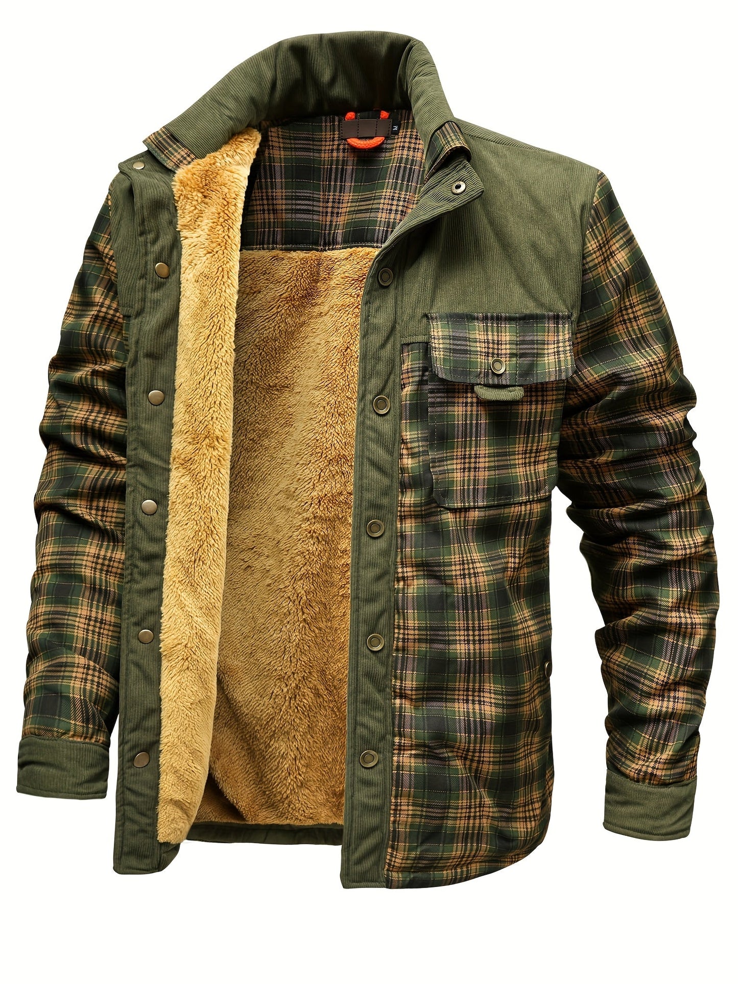 Veste Chemise Homme Carreaux Vert Doublée Molletonnée Chaude