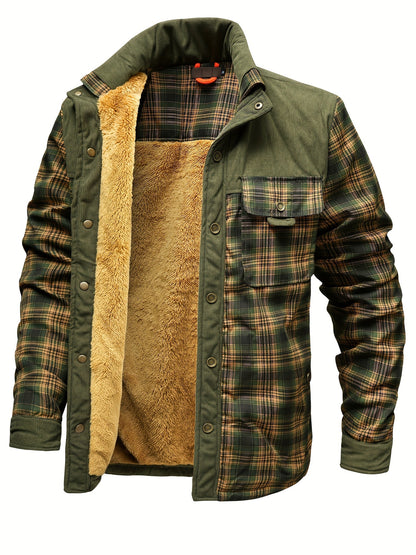Veste Chemise Homme Carreaux Vert Doublée Molletonnée Chaude