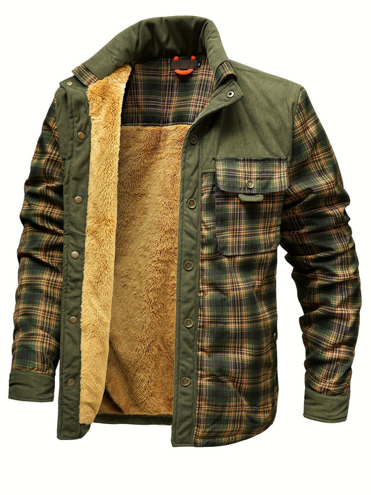 Veste Chemise Homme Carreaux Vert Doublée Molletonnée Chaude
