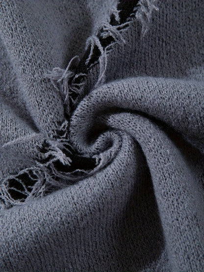 Pull homme gris déchiré oversize avec motif graphique
