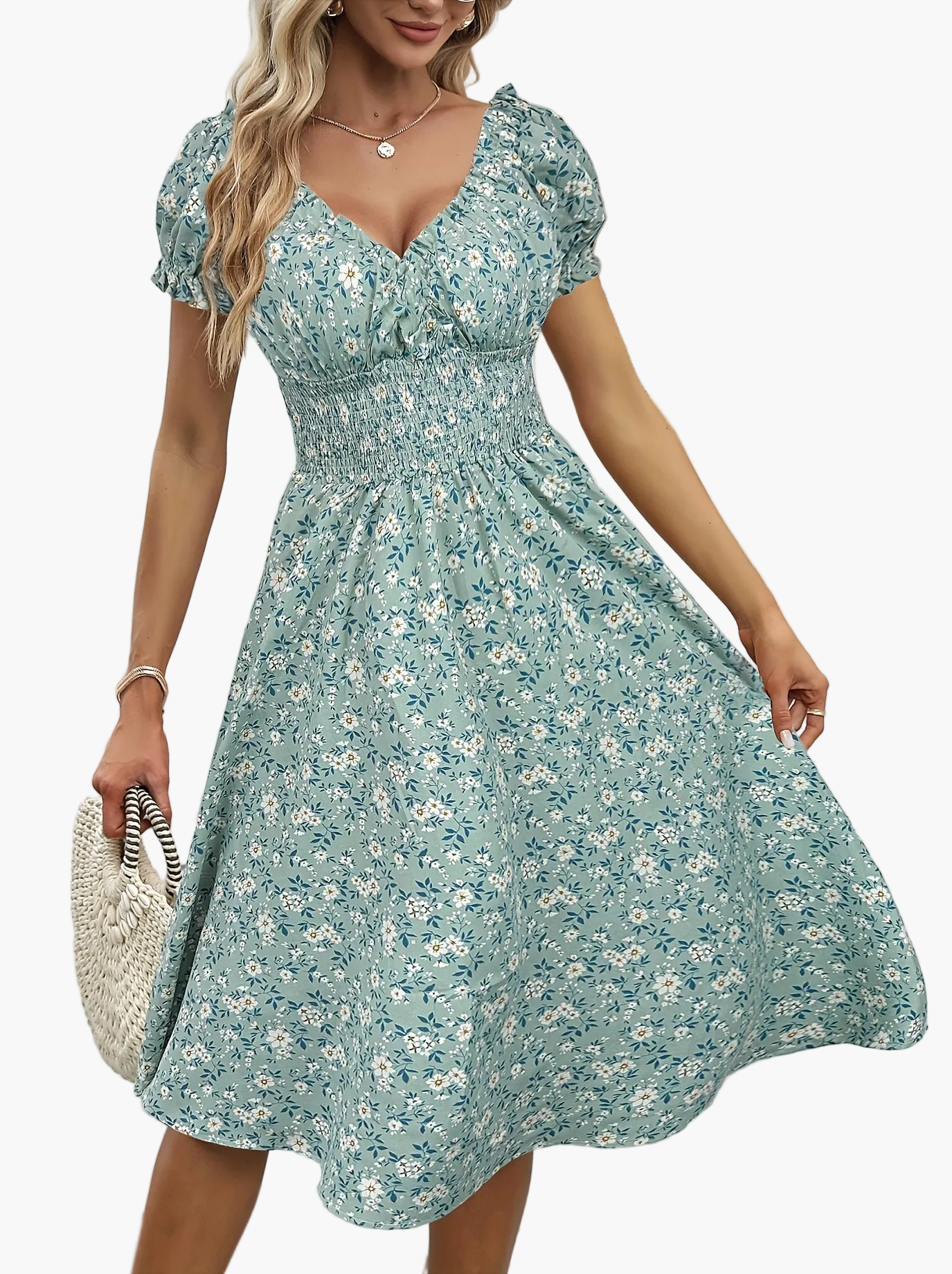 Vestido de verano elegante para mujer estilo bohemio con mangas cortas y estampado floral, para uso diario y salidas