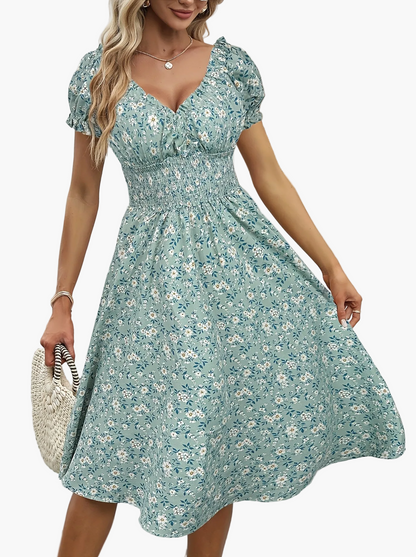 Vestido de verano elegante para mujer estilo bohemio con mangas cortas y estampado floral, para uso diario y salidas