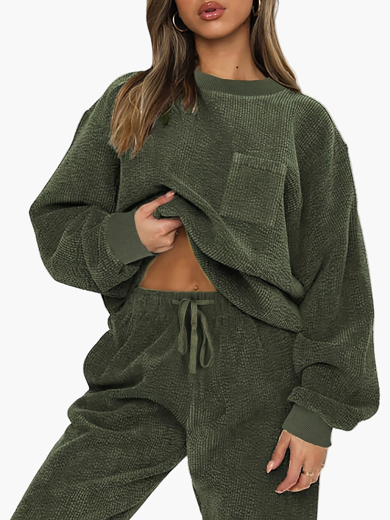 Completo casual da donna stile lounge, tuta due pezzi, ideale per relax e tempo libero