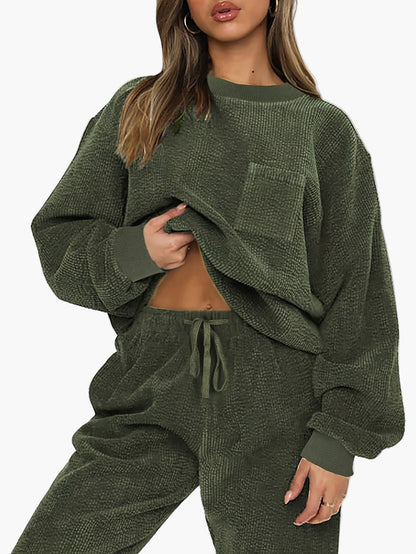 Completo casual da donna stile lounge, tuta due pezzi, ideale per relax e tempo libero