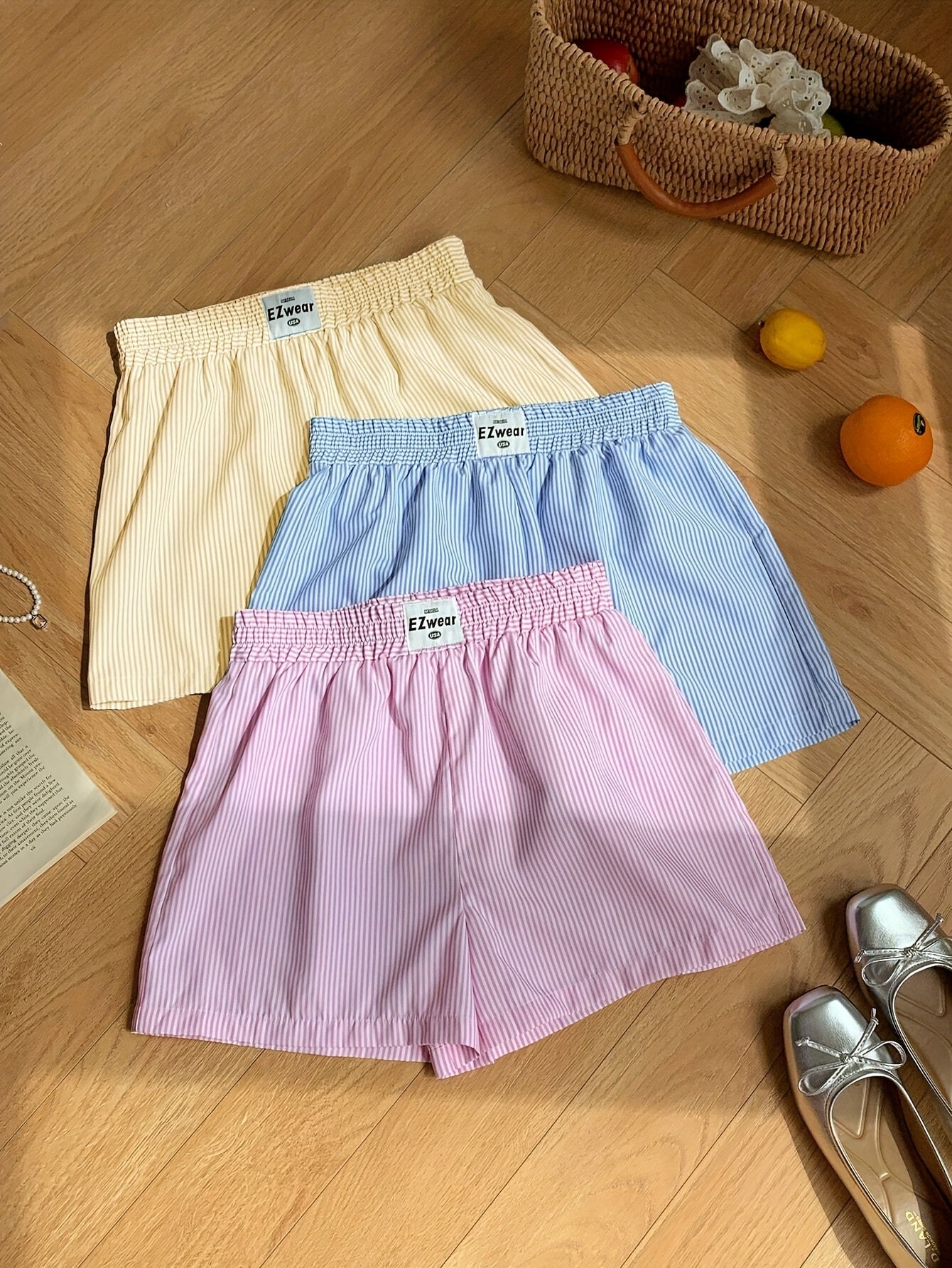 Shorts décontractés à rayures pour femme, lot de 3, style confortable pour la maison ou l'été