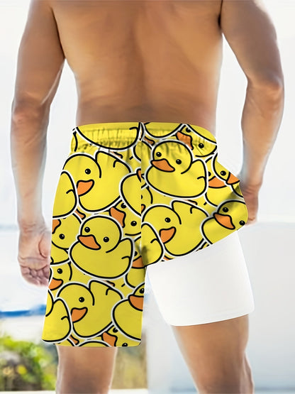 Herren-Badeshorts mit gelbem Entenmotiv, lustiger Stil für Pool und Strand  