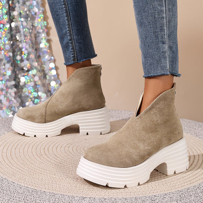 Bottes courtes compensées femme noires à semelle épaisse et fermeture éclair