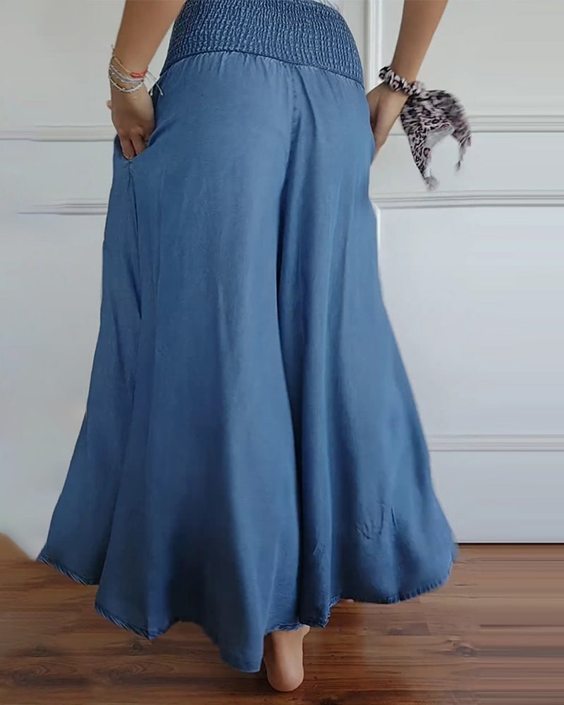 Pantaloni larghi a vita alta stile bohémien per donna, taglio fluido e comodo, ideali per tutti i giorni e il relax