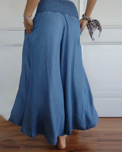 Pantaloni larghi a vita alta stile bohémien per donna, taglio fluido e comodo, ideali per tutti i giorni e il relax