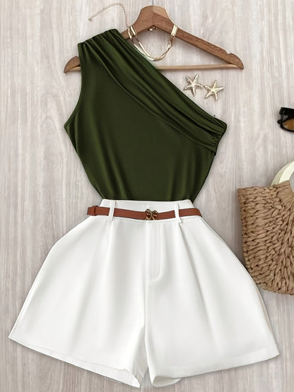 Mono corto elegante asimétrico para mujer, estilo chic, ideal para primavera-verano
