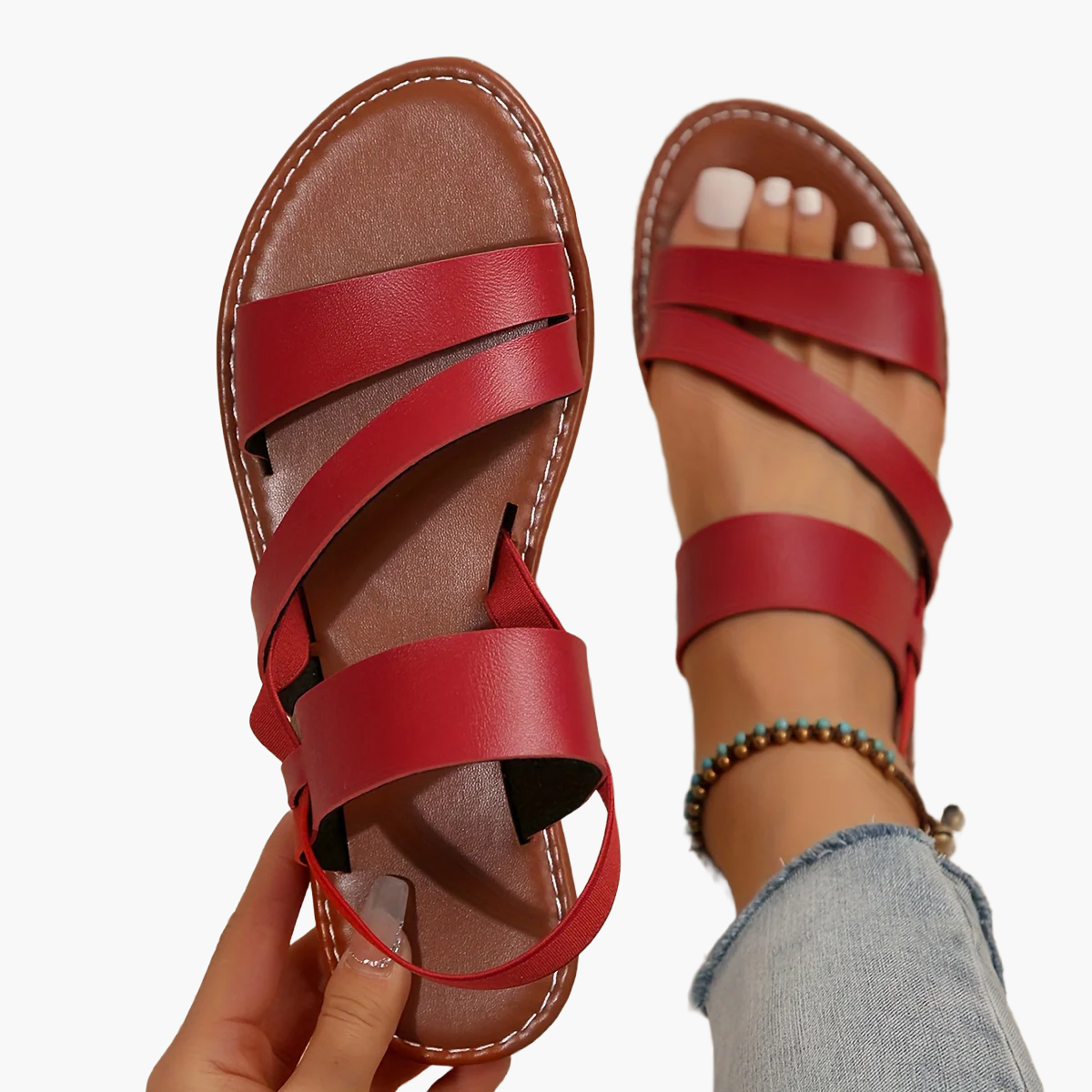 Sandales plates pour femme style décontracté à brides croisées idéales pour l'été
