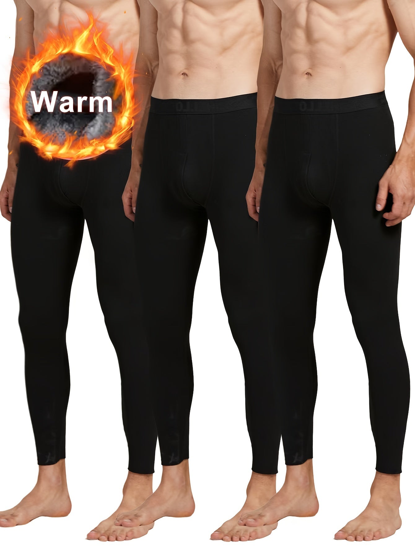 Lot de 3 caleçons longs thermiques pour homme – Bas de sous-vêtement chaud, couleur unie