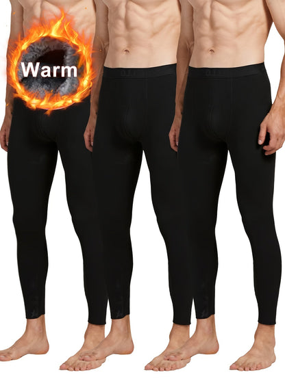 Lot de 3 caleçons longs thermiques pour homme – Bas de sous-vêtement chaud, couleur unie