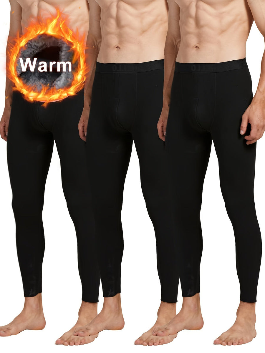 Set of 3 thermal long johns for men – Warm underwear bottoms, solid color