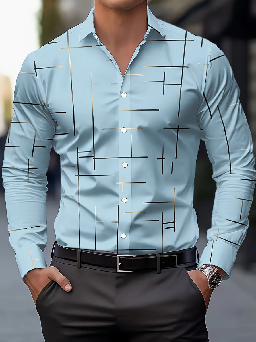 Elegante herenoverhemd met grafisch patroon, casual business stijl, ideaal voor lente en herfst
