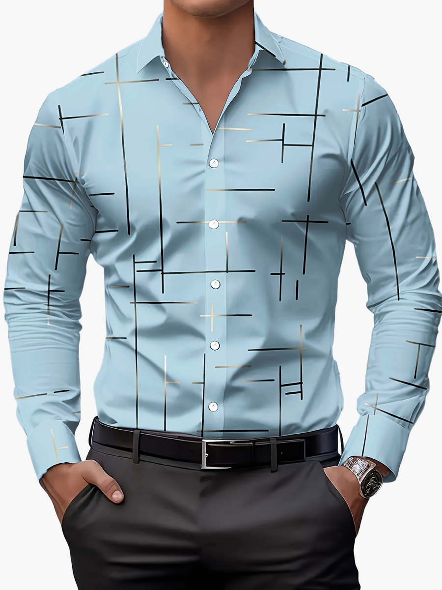Elegante herenoverhemd met grafisch patroon, casual business stijl, ideaal voor lente en herfst