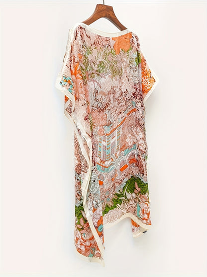 Tunique de plage bohème femme style asymétrique imprimé floral chic vacances