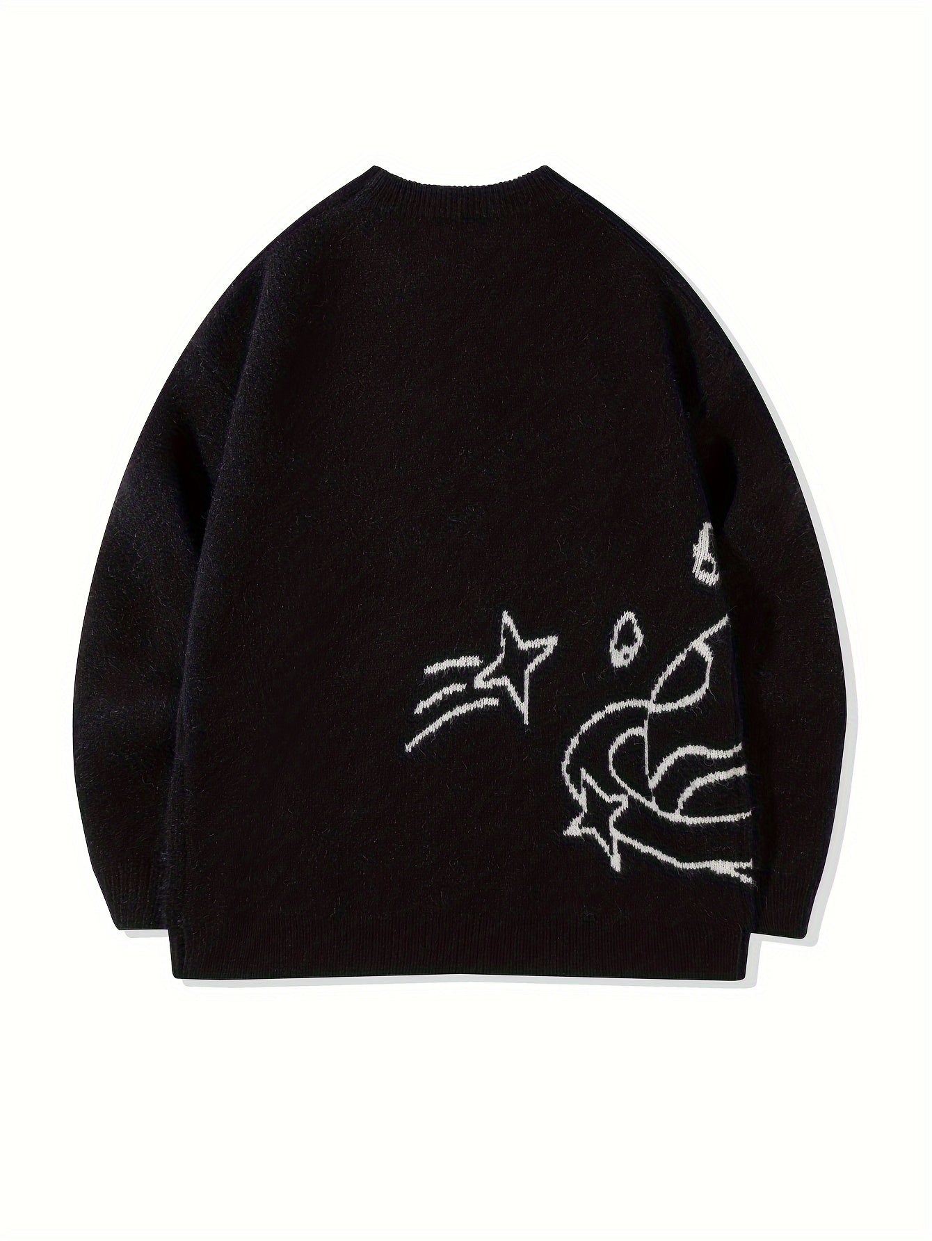 Pull en maille unisexe avec motif Planète et étoiles à col rond