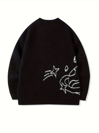 Pull en maille unisexe avec motif Planète et étoiles à col rond